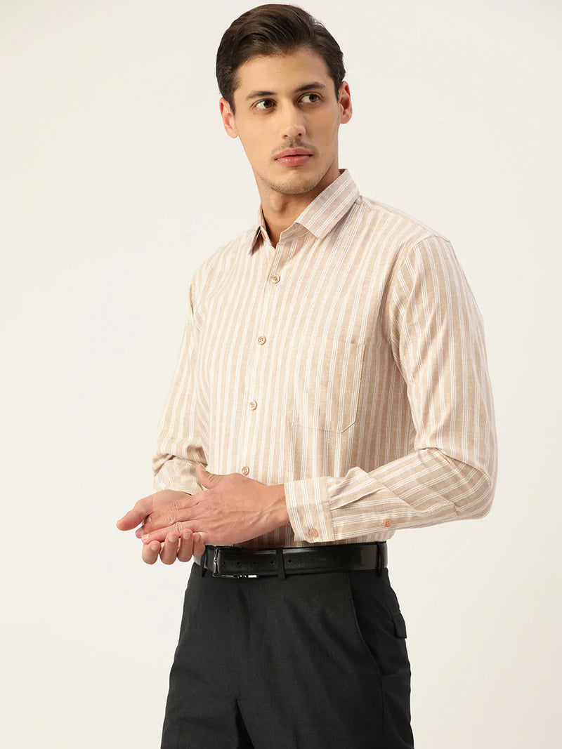 Jainish Men's  Cotton Striped Formal Shirts ( SF 795Beige )