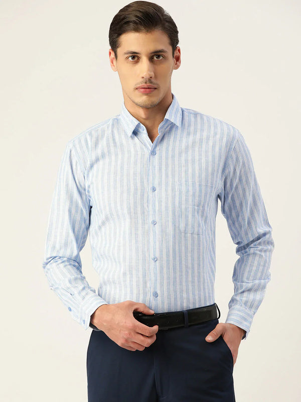 Jainish Men's  Cotton Striped Formal Shirts ( SF 795Light-Blue )