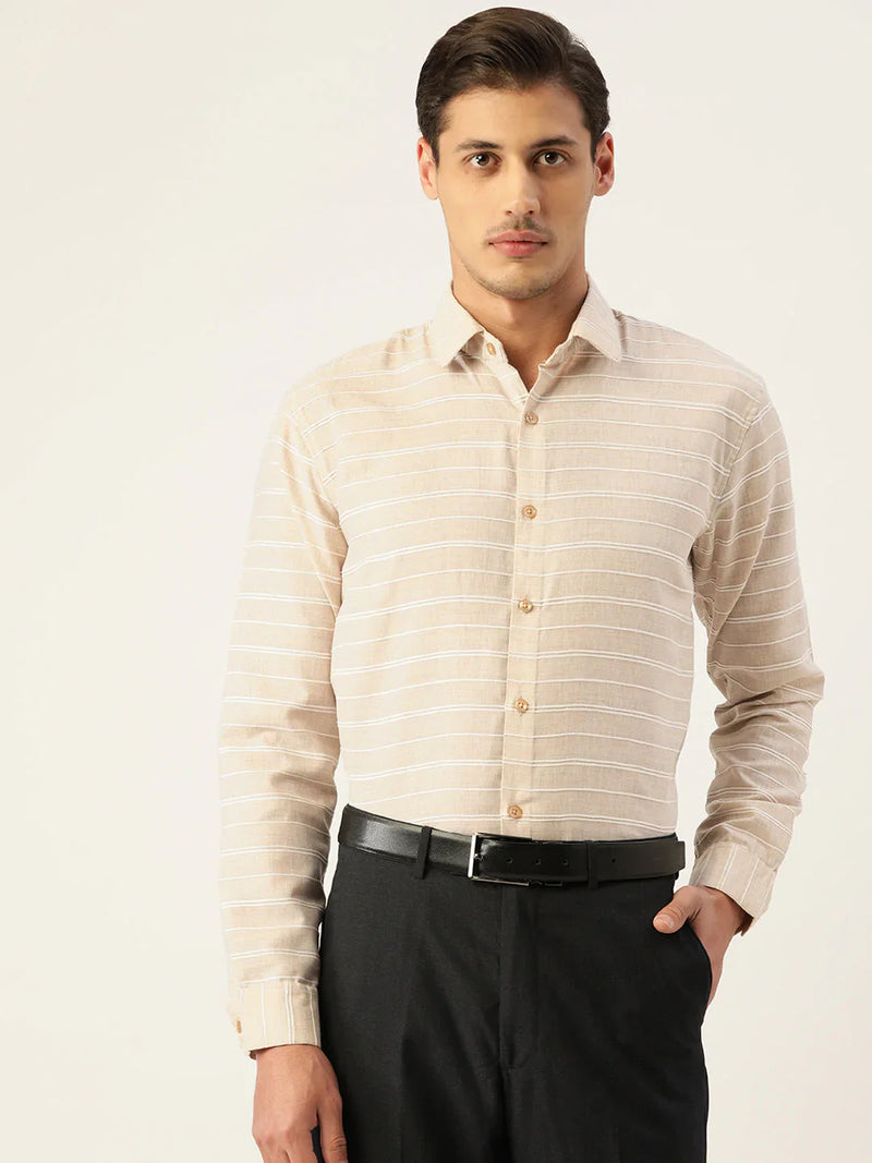 Jainish Men's Cotton Striped Formal Shirts ( SF 799Cream )