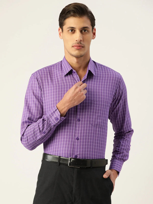 Jainish Men's Cotton Checked Formal Shirts ( SF 800Voilet )