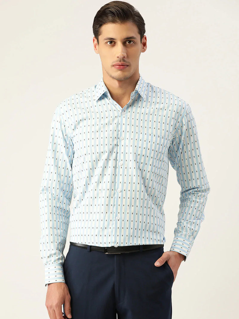 Jainish Men's Cotton Striped Formal Shirts ( SF 801Sky )