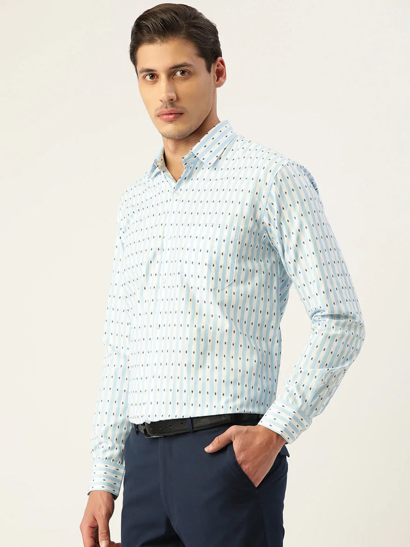 Jainish Men's Cotton Striped Formal Shirts ( SF 801Sky )