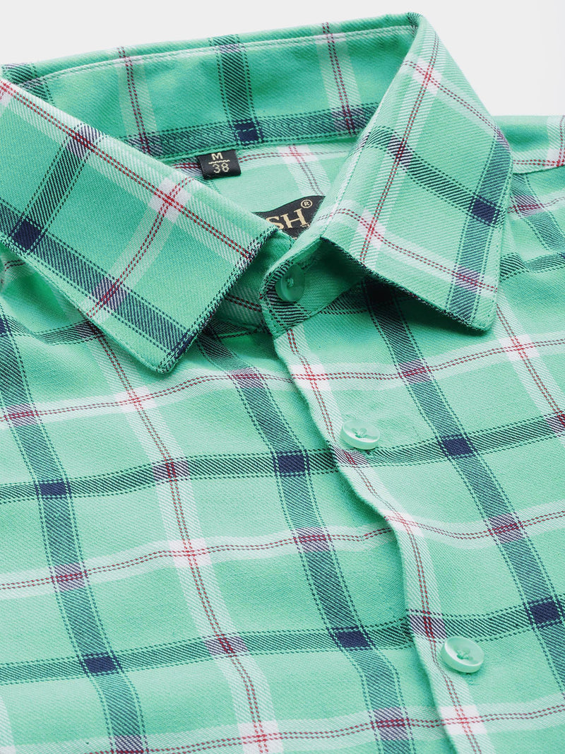 Jainish Men's Cotton Checked Formal Shirts ( SF 803Green )