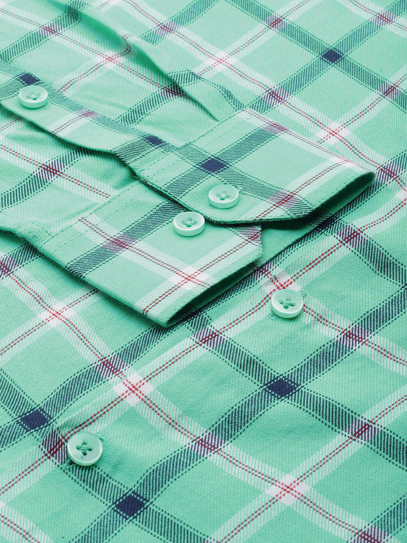 Jainish Men's Cotton Checked Formal Shirts ( SF 803Green )