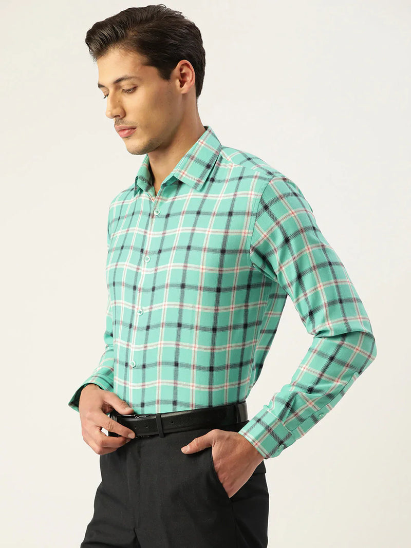 Jainish Men's Cotton Checked Formal Shirts ( SF 803Green )