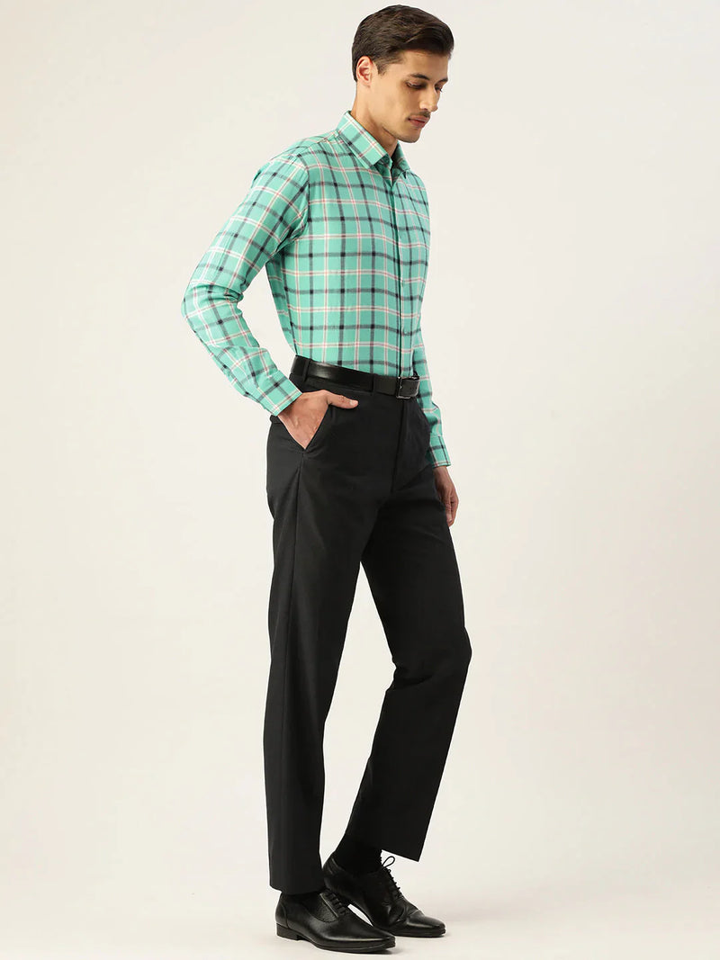 Jainish Men's Cotton Checked Formal Shirts ( SF 803Green )