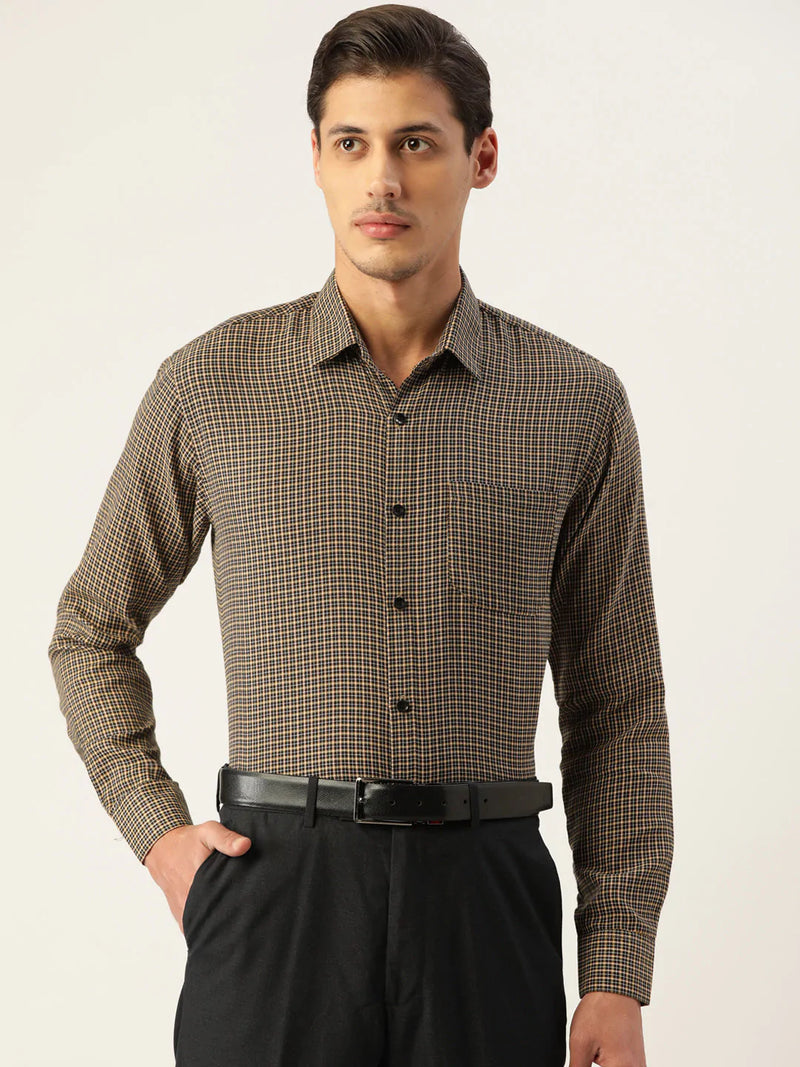 Jainish Men's Cotton Checked Formal Shirts ( SF 804Black )