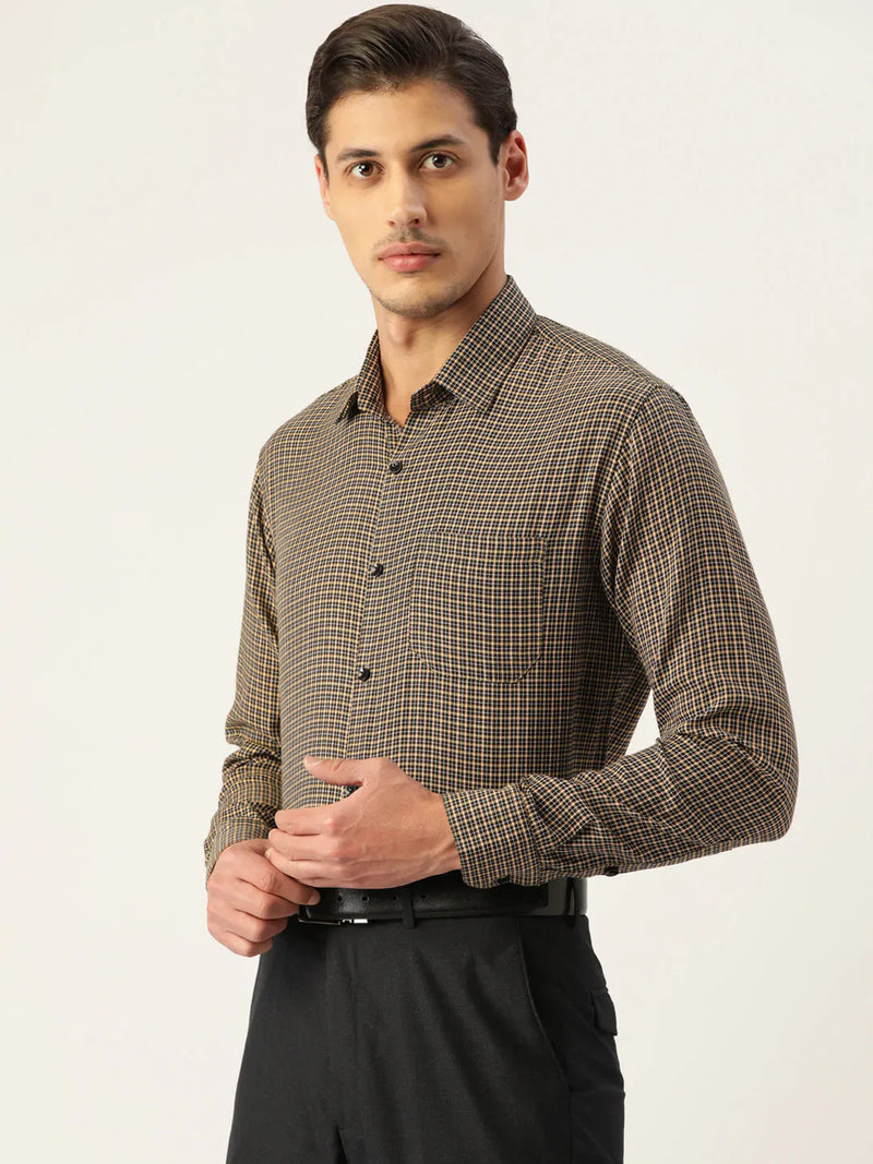 Jainish Men's Cotton Checked Formal Shirts ( SF 804Black )