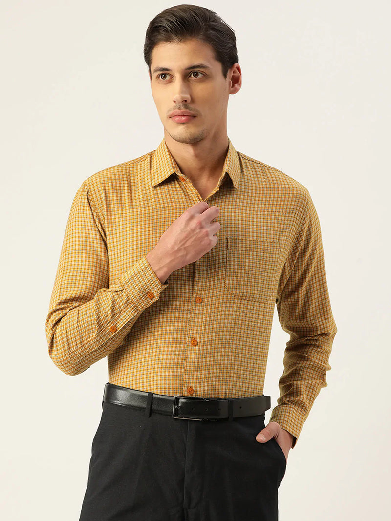 Jainish Men's Cotton Checked Formal Shirts ( SF 804Mustard )