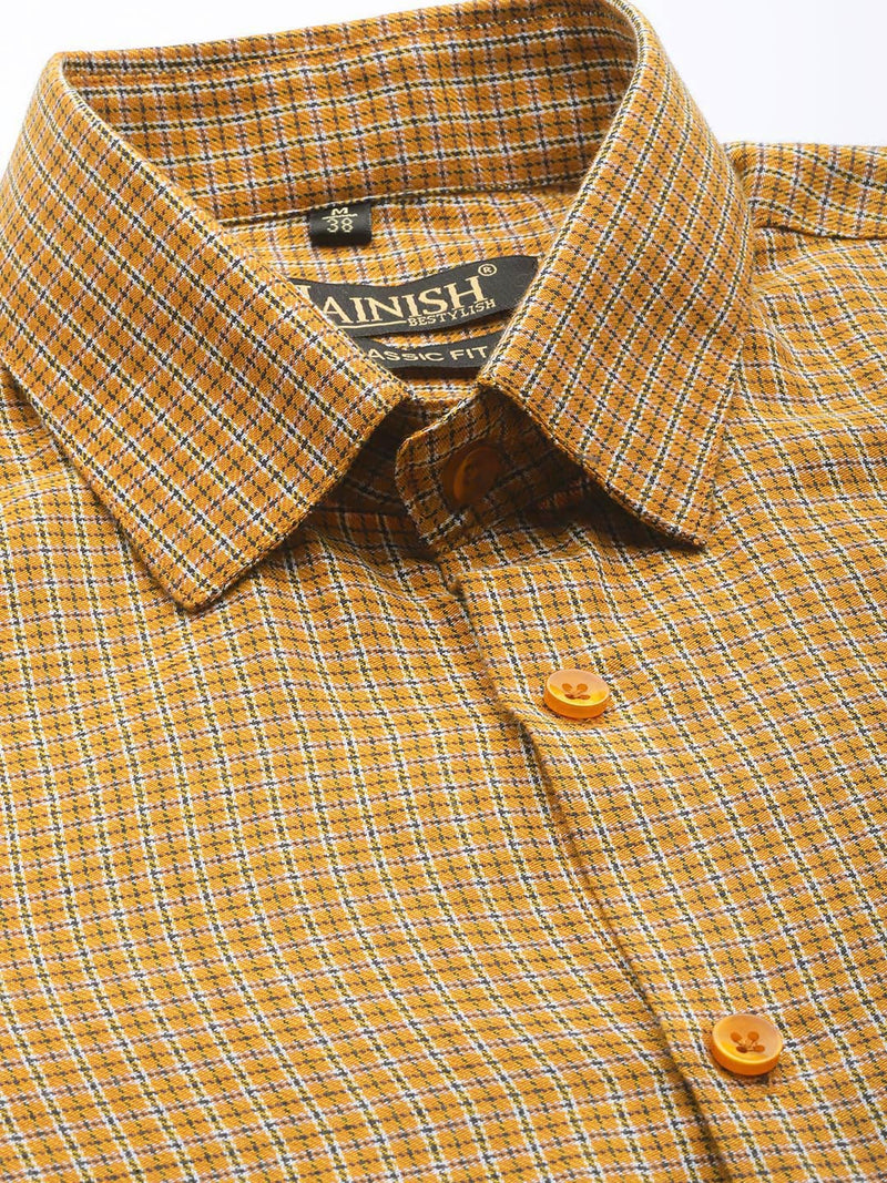 Jainish Men's Cotton Checked Formal Shirts ( SF 804Mustard )