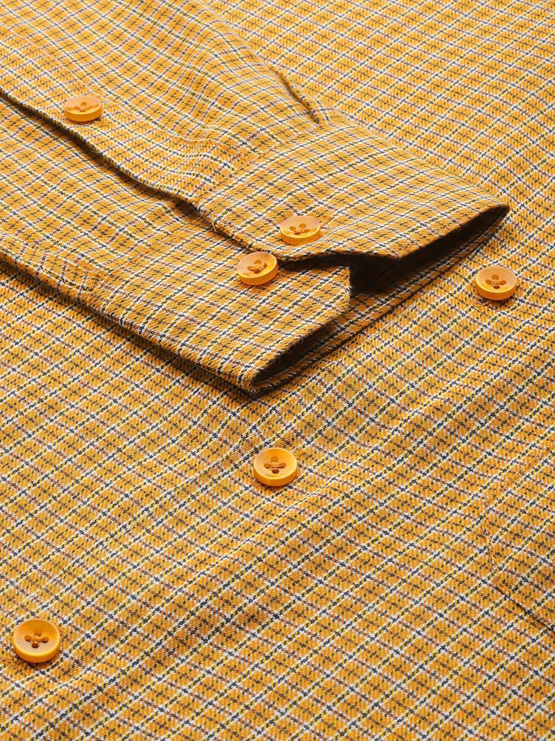 Jainish Men's Cotton Checked Formal Shirts ( SF 804Mustard )