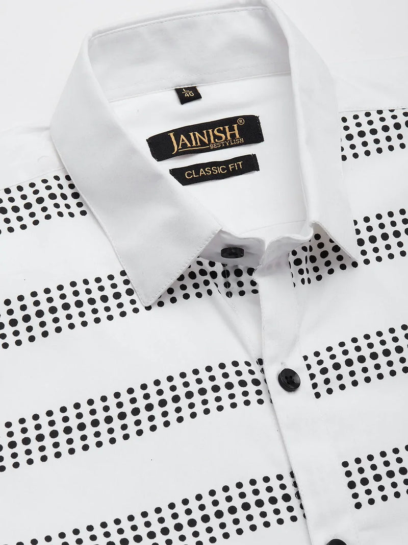 Jainish Men's Cotton Printed Formal Shirts ( SF 805White )