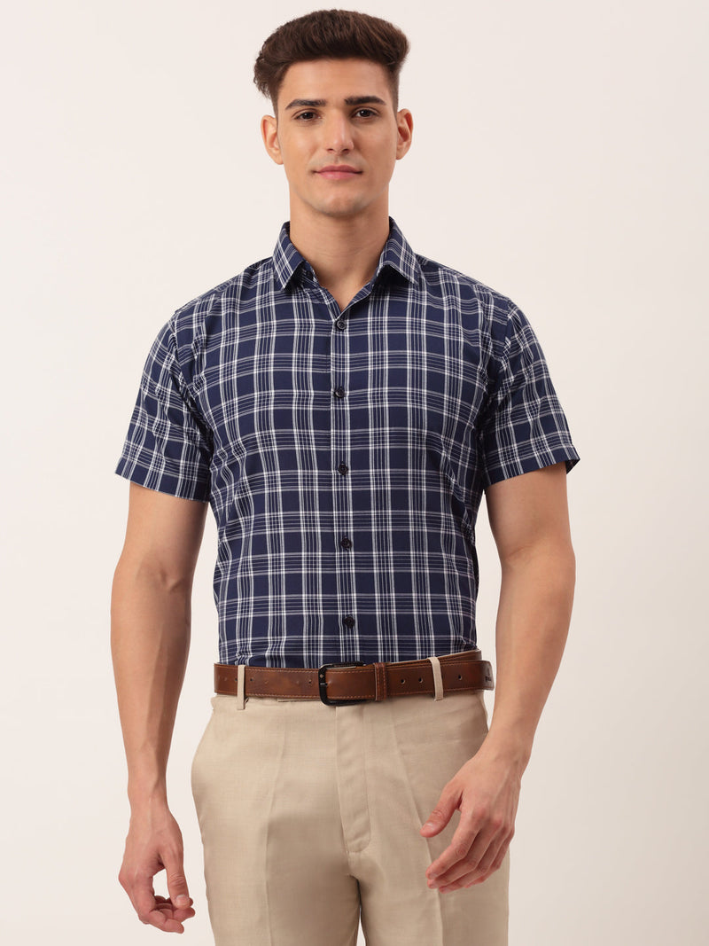 Indian Needle Men's Cotton Checked Half Sleeve Formal Shirts