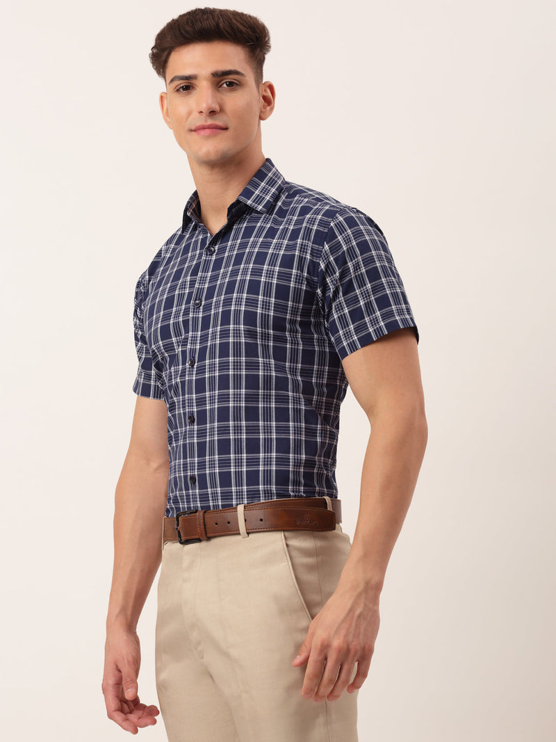 Indian Needle Men's Cotton Checked Half Sleeve Formal Shirts