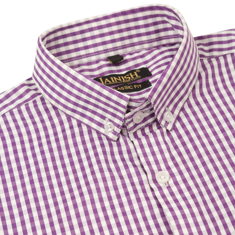 Jainish Men's Cotton Checked Button Down Collar Formal Shirts ( SF 810Purple )