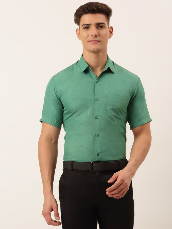 Indian Needle Men's Cotton Solid Half Sleeve Formal Shirts