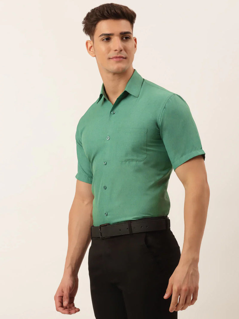 Jainish Men's Cotton Solid Half Sleeve Formal Shirts ( SF 811Green )