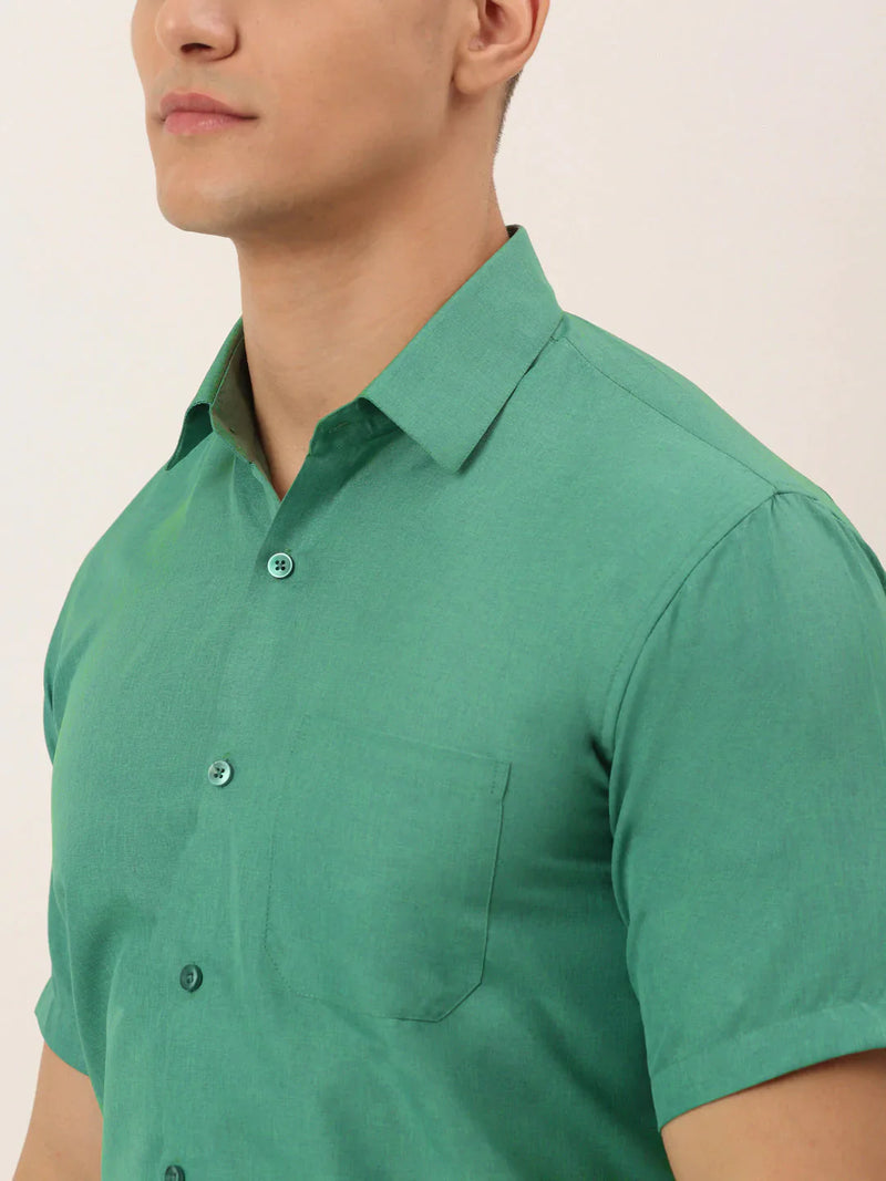 Jainish Men's Cotton Solid Half Sleeve Formal Shirts ( SF 811Green )