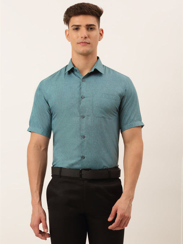 Indian Needle Men's Cotton Solid Half Sleeve Formal Shirts