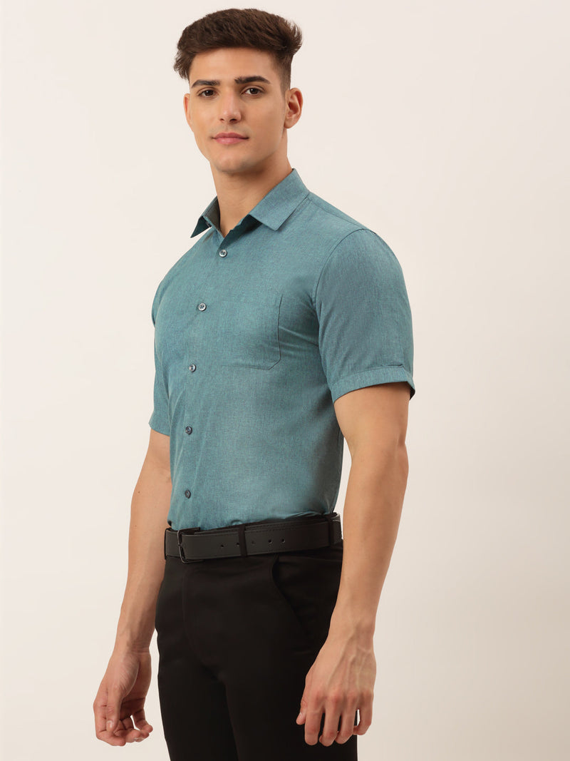 Indian Needle Men's Cotton Solid Half Sleeve Formal Shirts