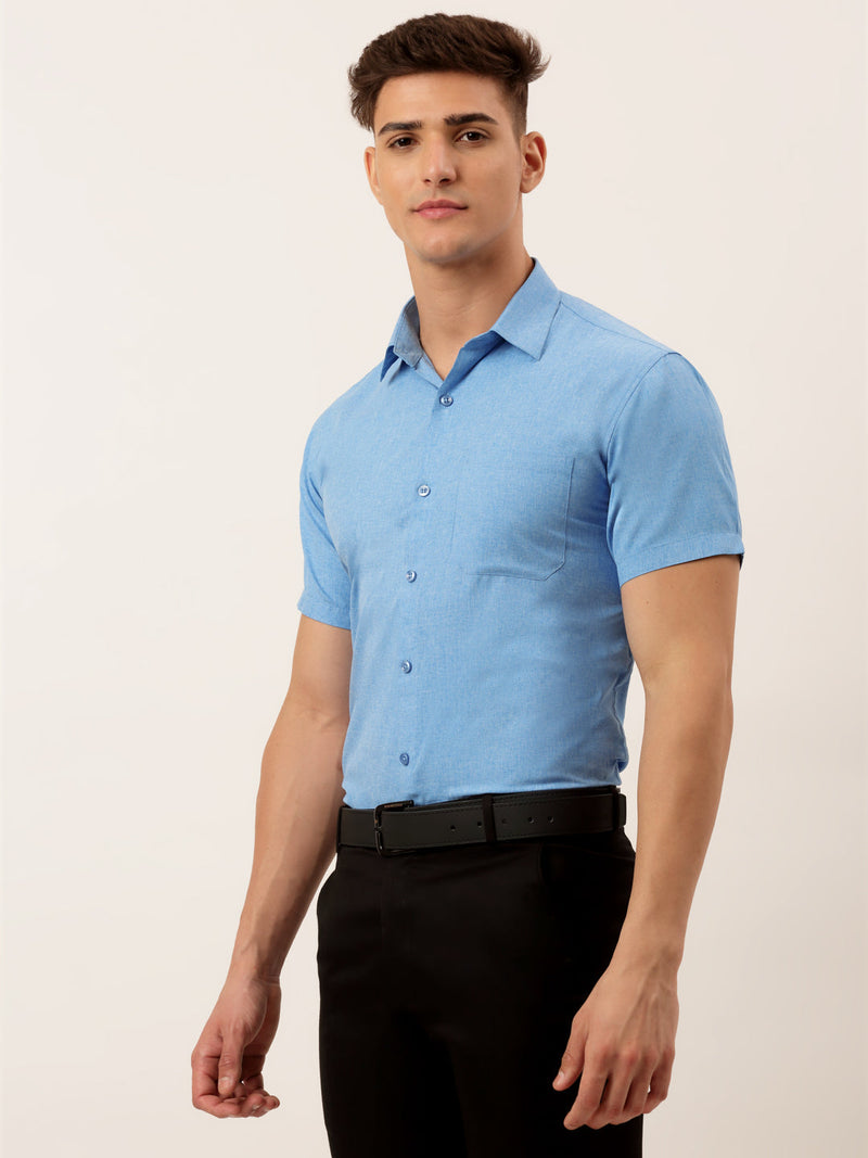 Indian Needle Men's Cotton Solid Half Sleeve Formal Shirts