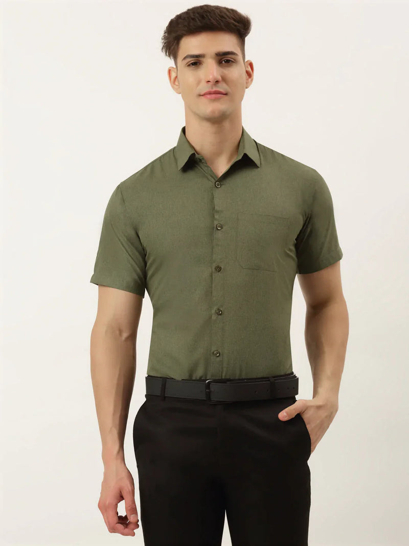 Jainish Men's Cotton Solid Half Sleeve Formal Shirts ( SF 811Olive )