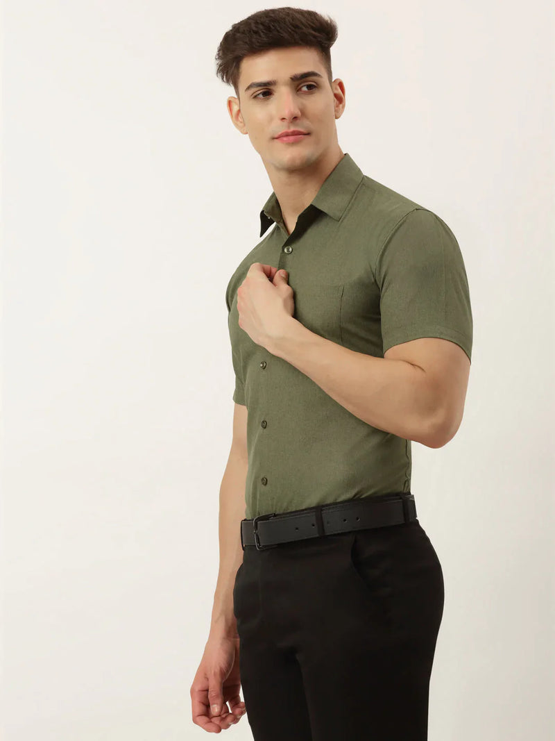 Jainish Men's Cotton Solid Half Sleeve Formal Shirts ( SF 811Olive )