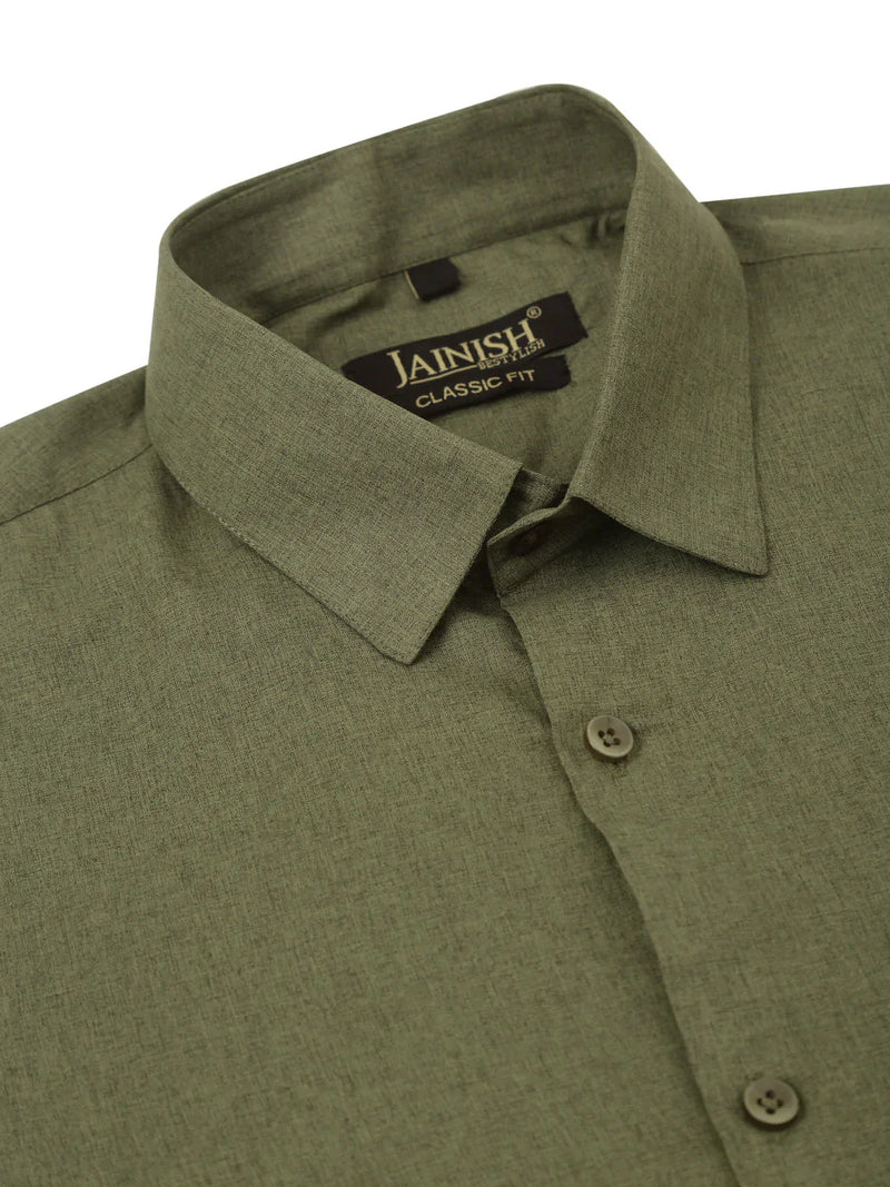 Jainish Men's Cotton Solid Half Sleeve Formal Shirts ( SF 811Olive )