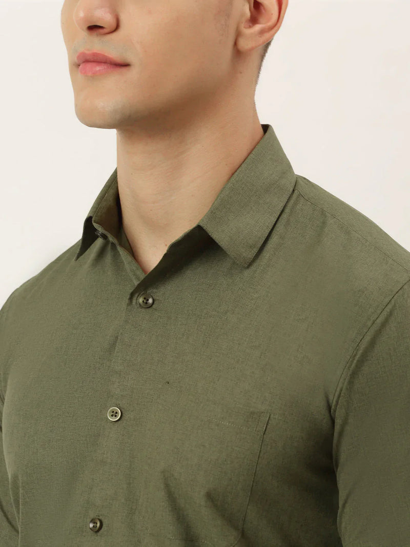 Jainish Men's Cotton Solid Half Sleeve Formal Shirts ( SF 811Olive )