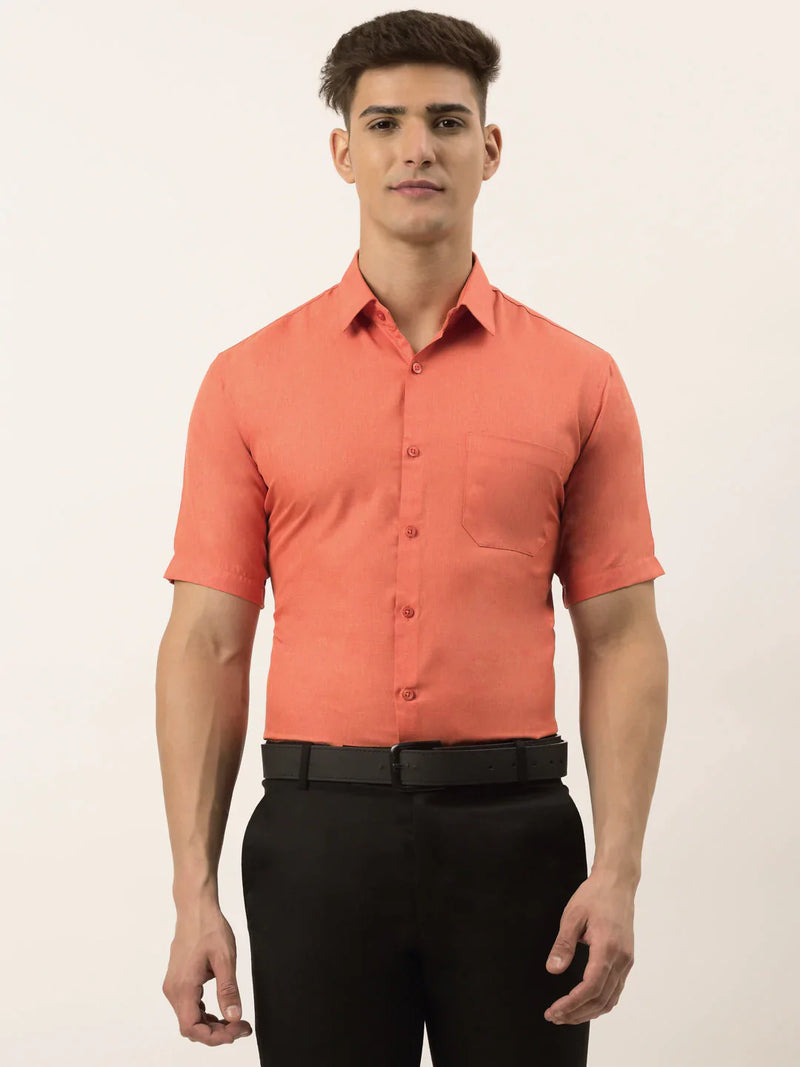 Jainish Men's Cotton Solid Half Sleeve Formal Shirts ( SF 811Peach )