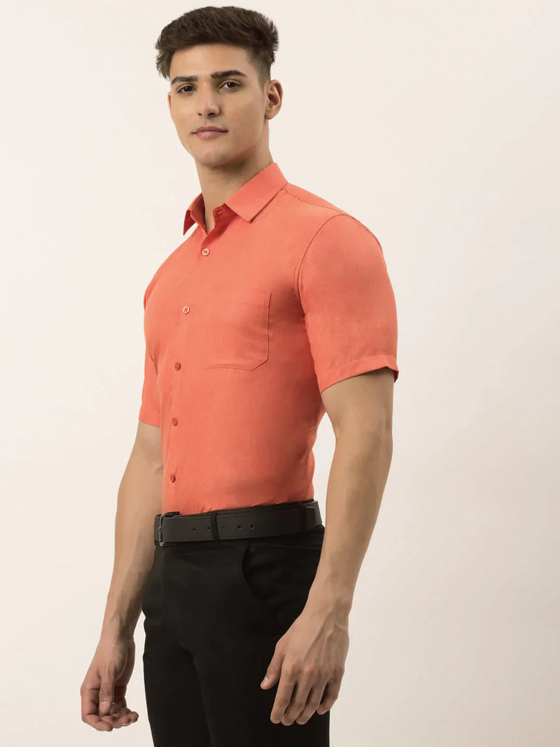 Jainish Men's Cotton Solid Half Sleeve Formal Shirts ( SF 811Peach )