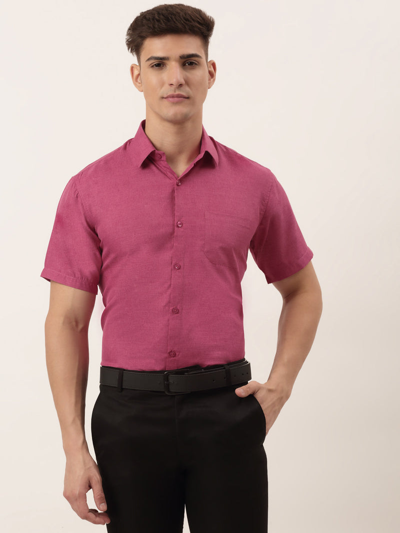 Indian Needle Men's Cotton Solid Half Sleeve Formal Shirts