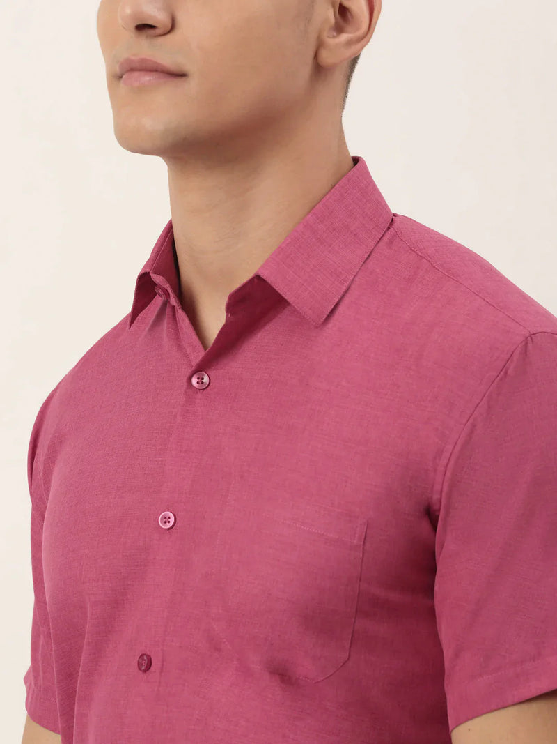 Jainish Men's Cotton Solid Half Sleeve Formal Shirts ( SF 811Pink )