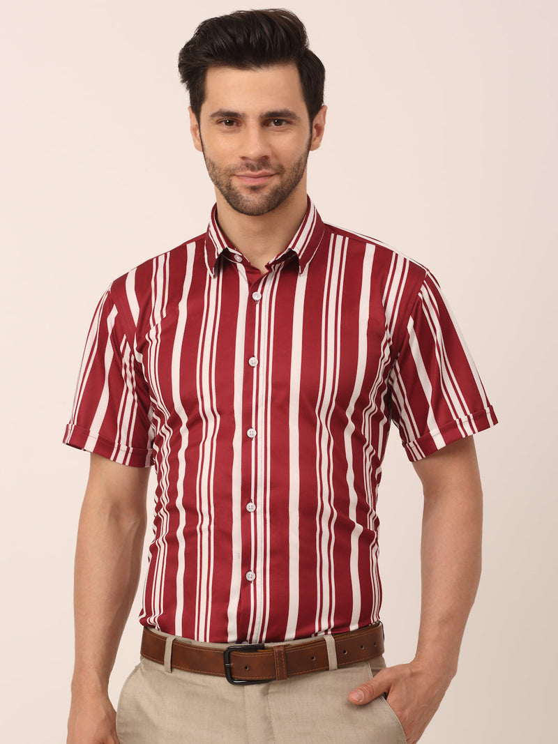 Indian Needle Men's Lycra Striped Half Sleeve Formal Shirts