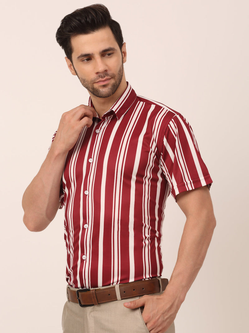 Indian Needle Men's Lycra Striped Half Sleeve Formal Shirts