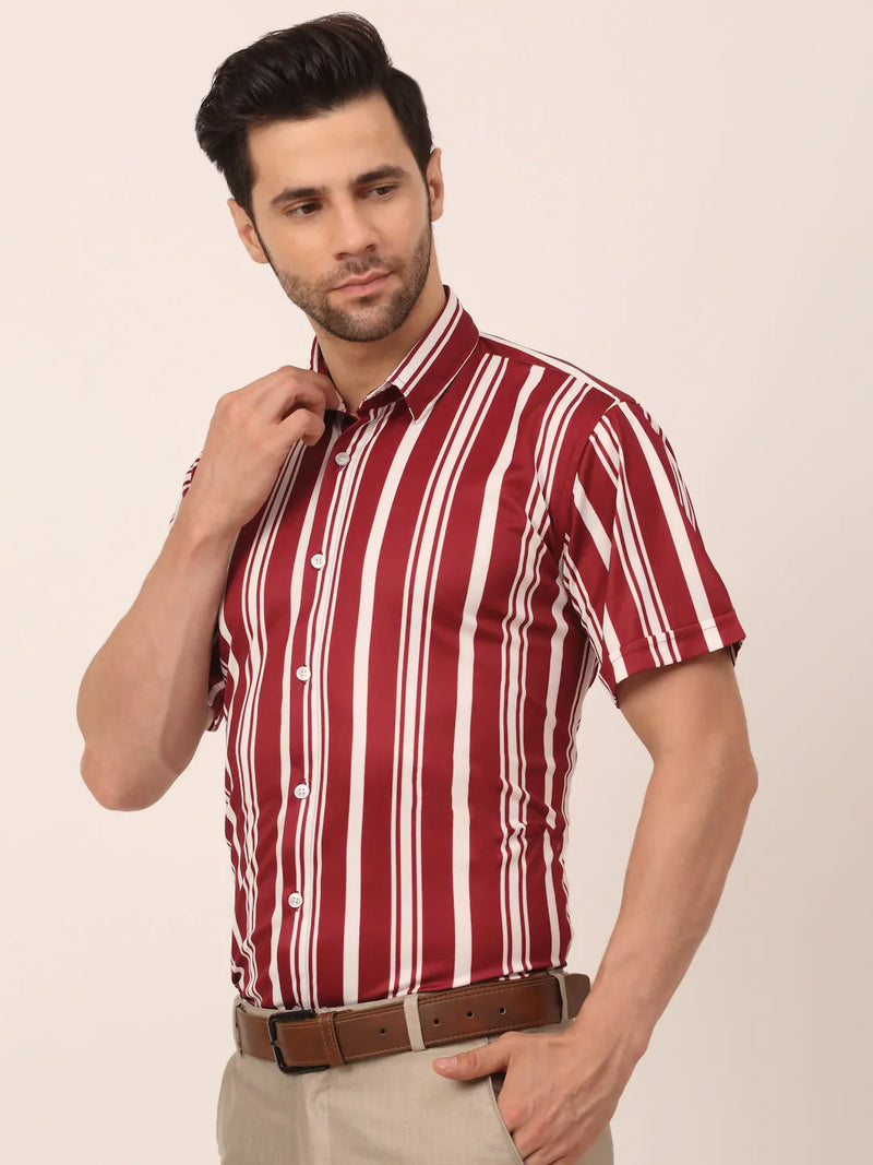 Jainish Men's Lycra Striped Half Sleeve Formal Shirts ( SF 812Maroon )