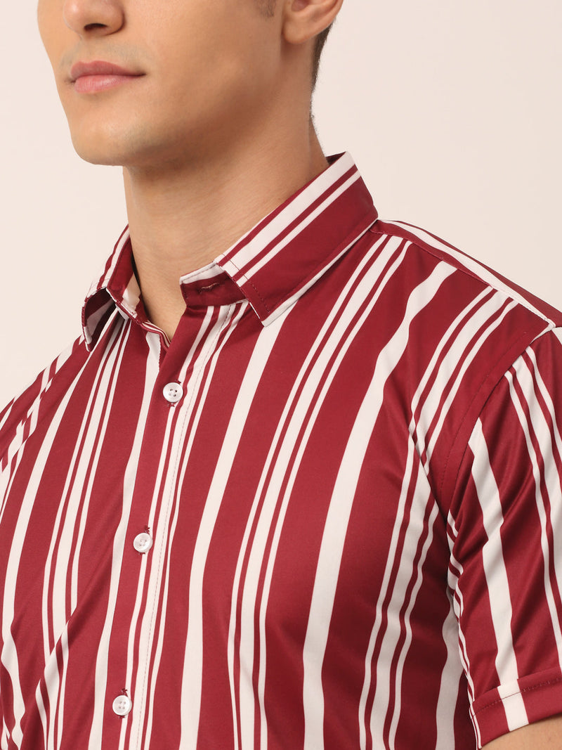 Indian Needle Men's Lycra Striped Half Sleeve Formal Shirts