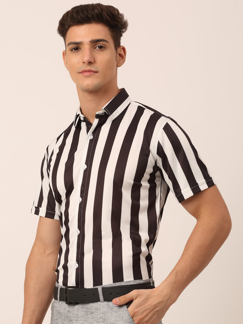 Indian Needle Men's Lycra Striped Half Sleeve Formal Shirts