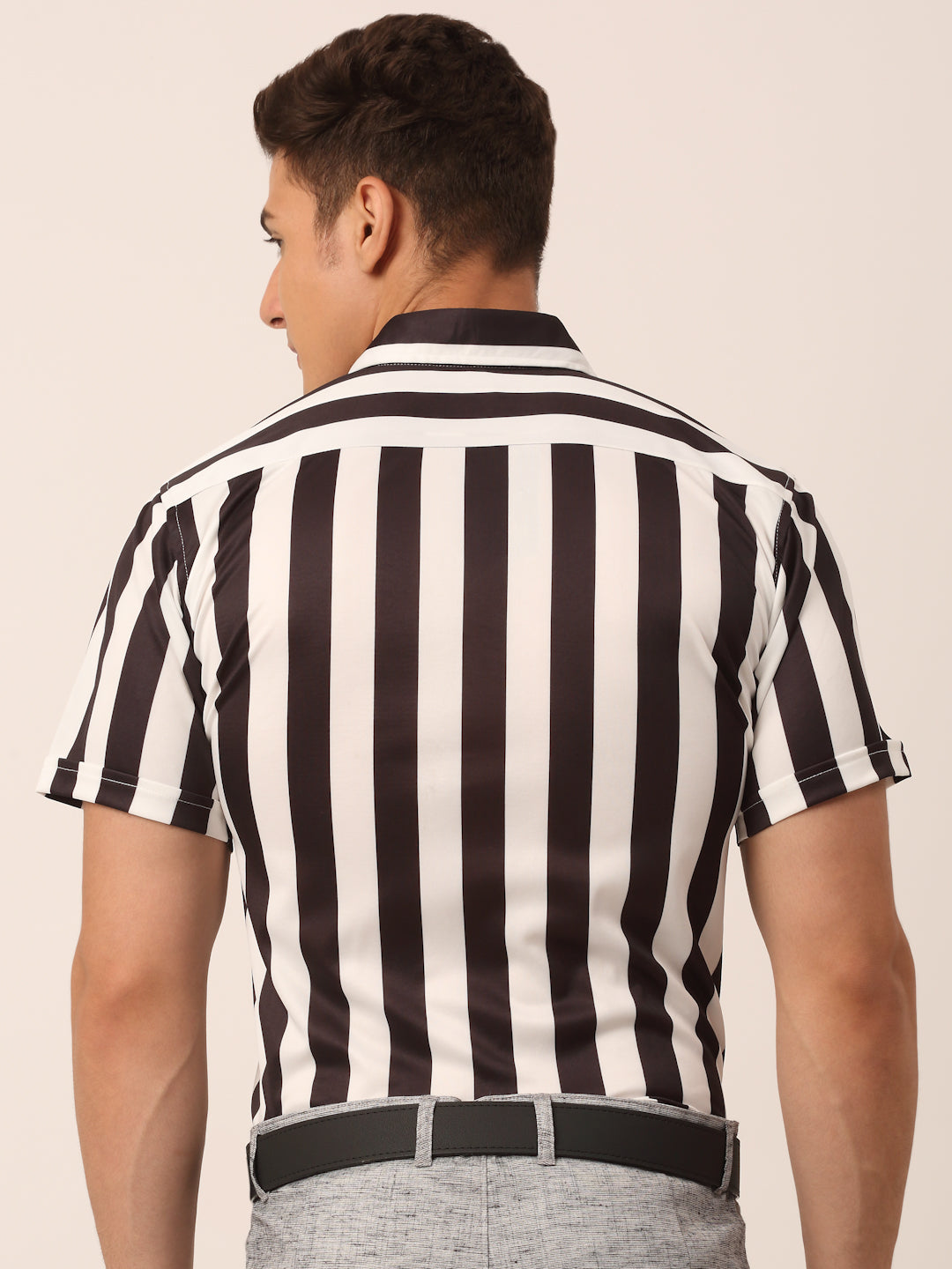 Indian Needle Men's Lycra Striped Half Sleeve Formal Shirts