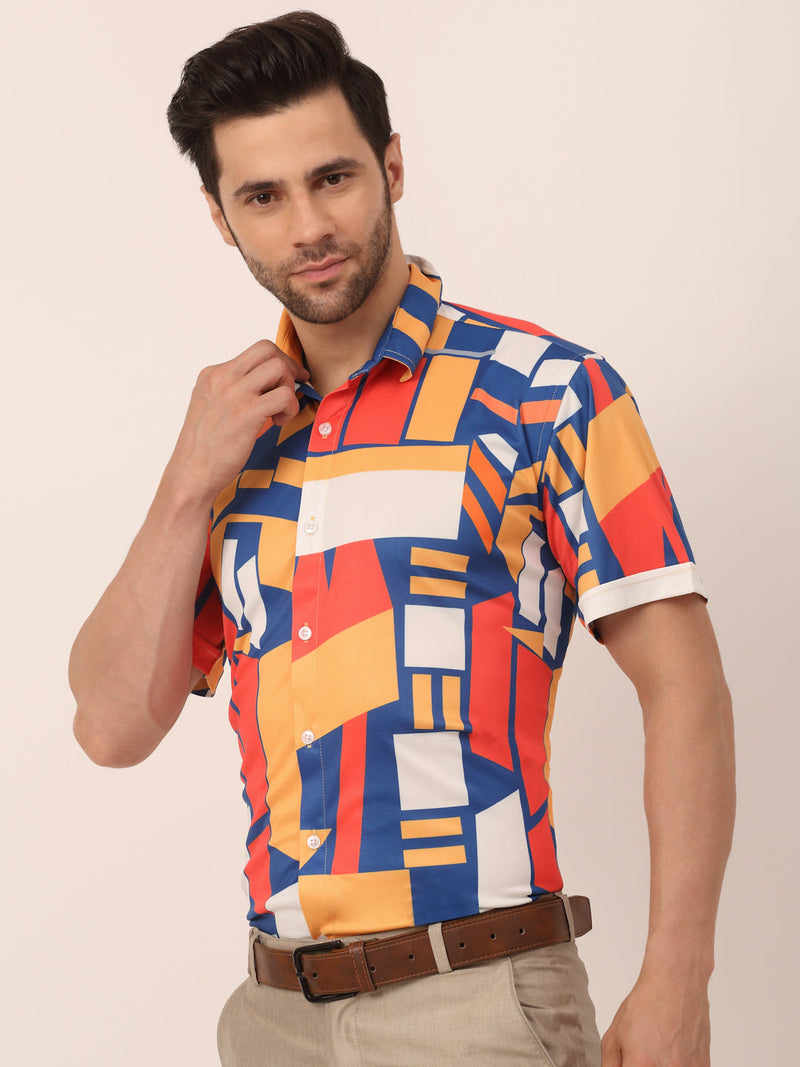 Indian Needle Men's Lycra Printed Half Sleeve Formal Shirts