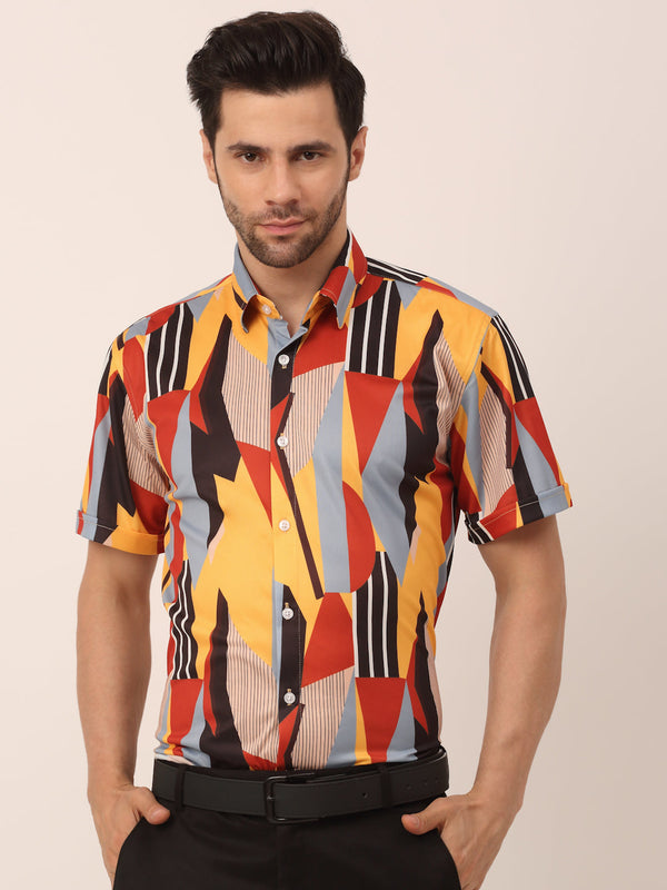 Indian Needle Men's Lycra Printed Half Sleeve Formal Shirts