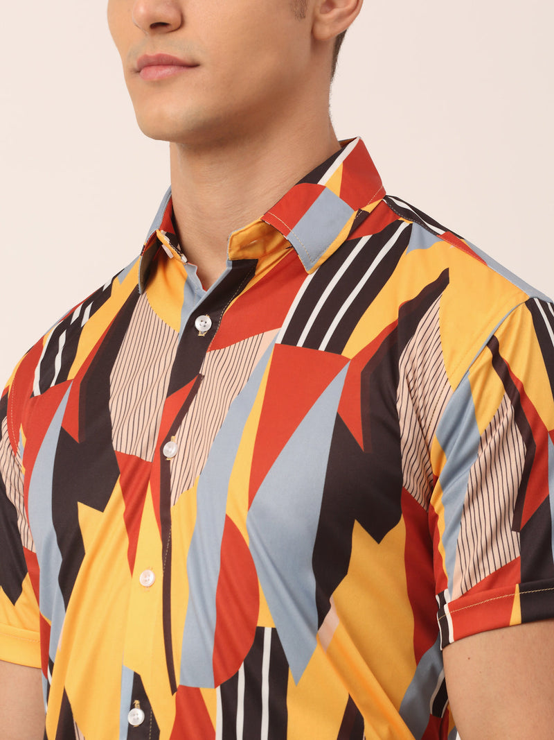 Indian Needle Men's Lycra Printed Half Sleeve Formal Shirts