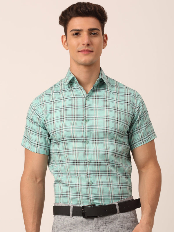 Indian Needle Men's Cotton Checked Half Sleeve Formal Shirts