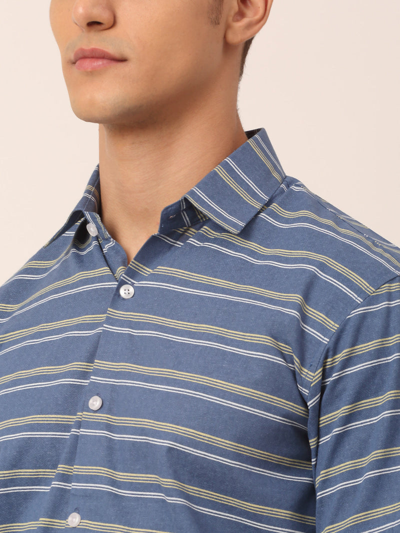 Indian Needle Men's Cotton Striped Half Sleeve Formal Shirts