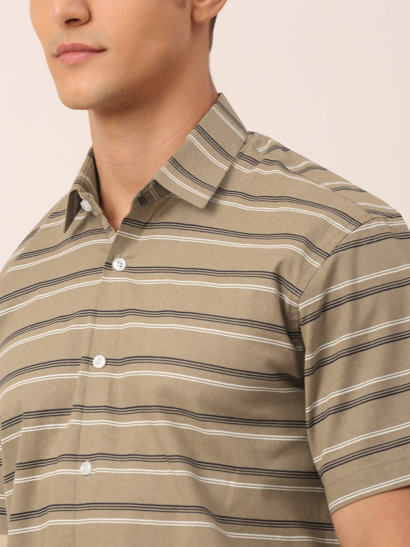 Indian Needle Men's Cotton Striped Half Sleeve Formal Shirts