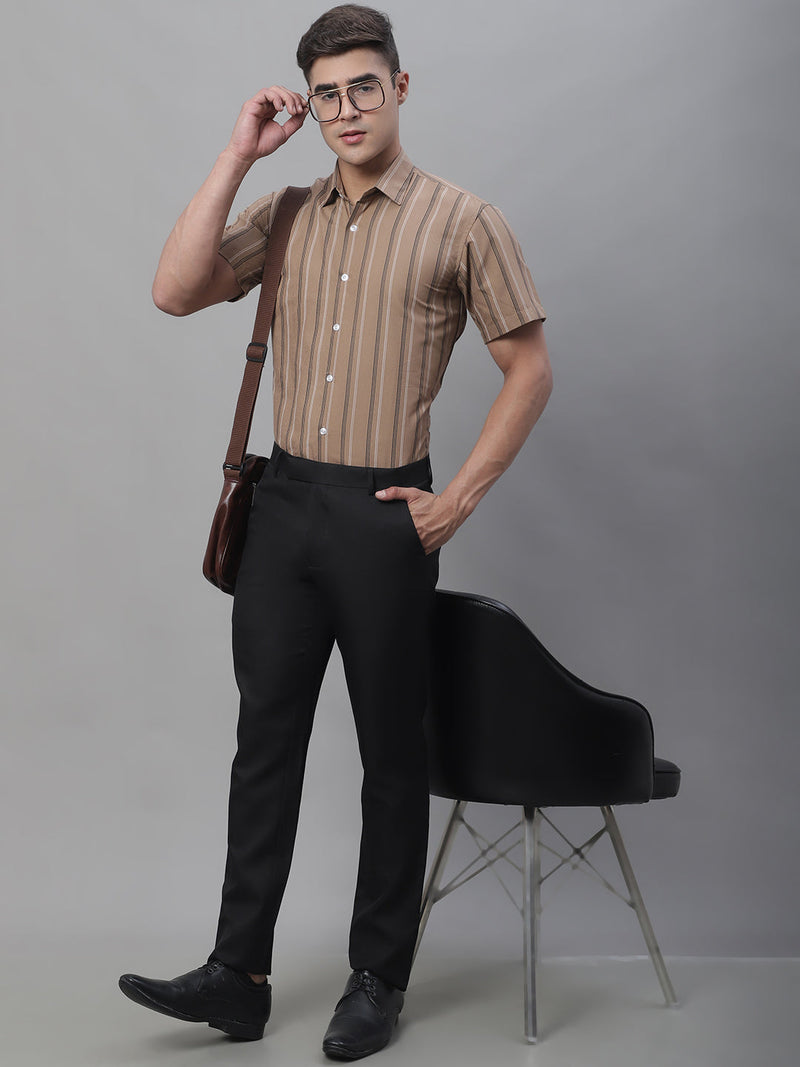 Men's Brown Striped Formal Shirt