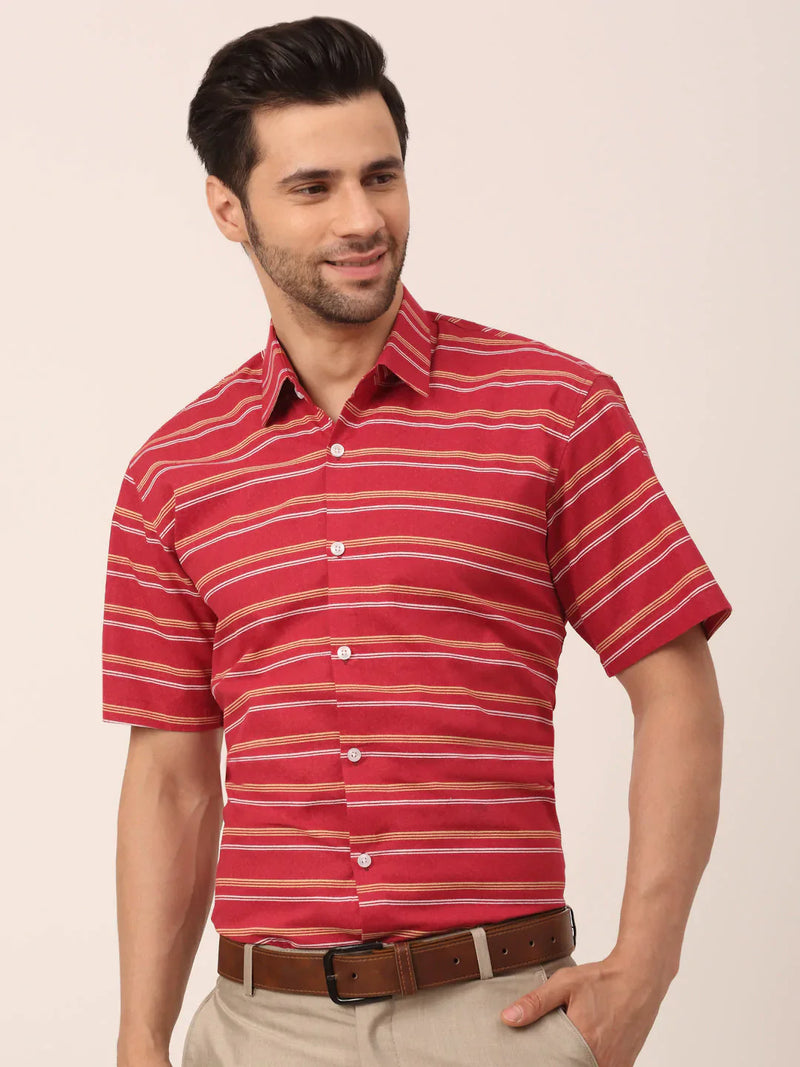 Jainish Men's Cotton Striped Half Sleeve Formal Shirts ( SF 816Maroon )