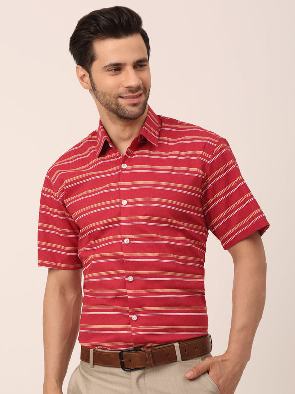 Indian Needle Men's Cotton Striped Half Sleeve Formal Shirts