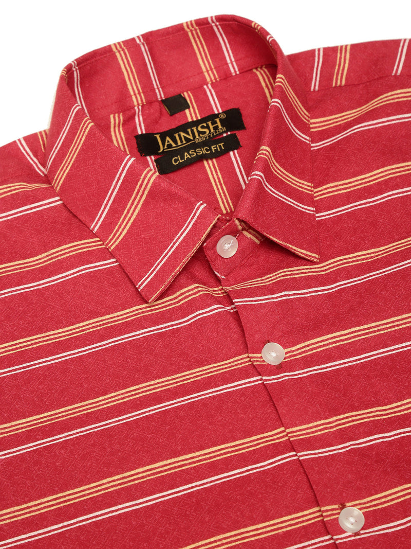 Indian Needle Men's Cotton Striped Half Sleeve Formal Shirts