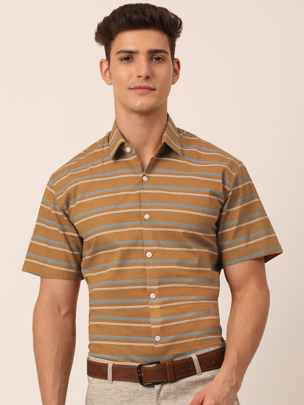 Indian Needle Men's Cotton Striped Half Sleeve Formal Shirts